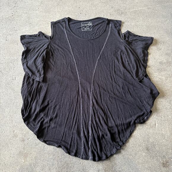 We The Free People Cold Shoulder Oversized Shirt Womens S Black Boho Blouse - Picture 1 of 8